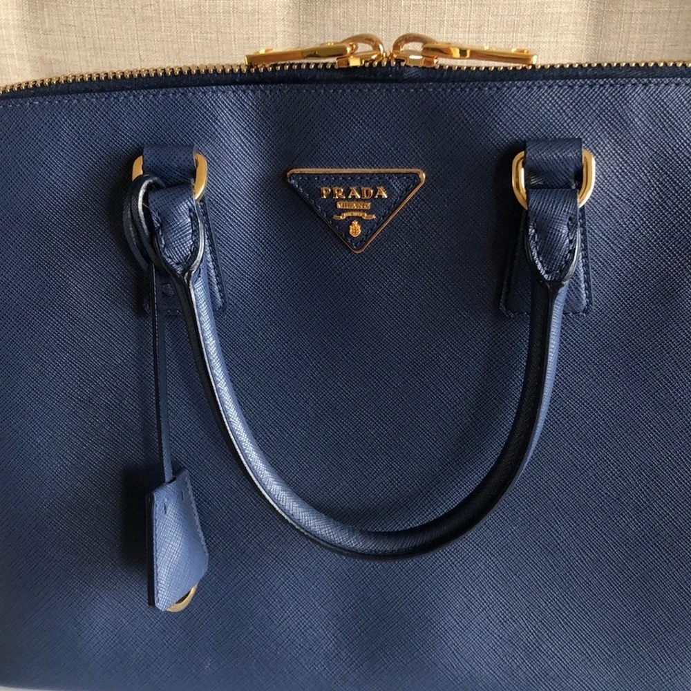 PRADA authentic blue saffiano luxe leather small satchel - Picture 8 of 11
